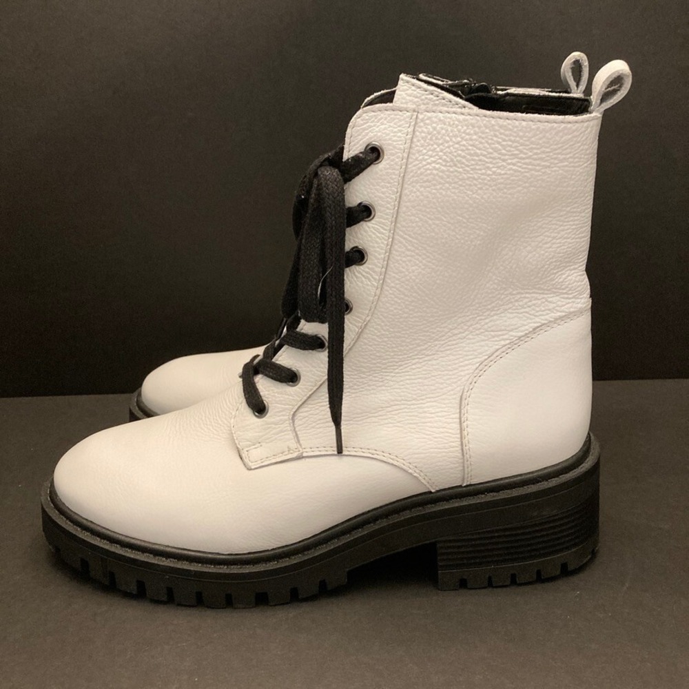 Crown Vintage Combat Boot White Leather Womens 10 M Side Zip Lace Up - Picture 4 of 12